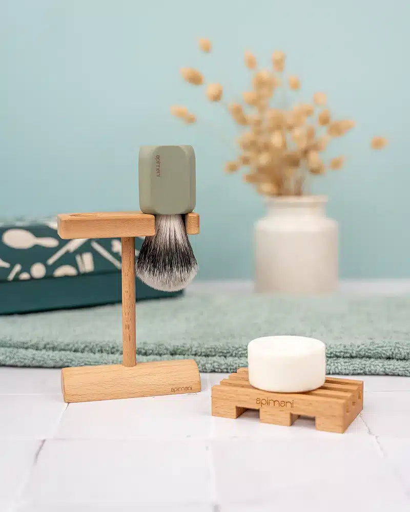 coffret barbe blaireau vert d'eau