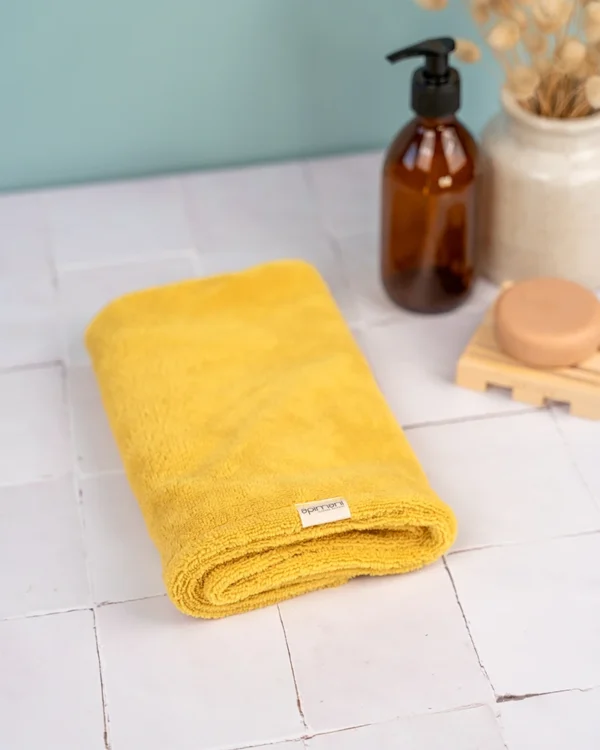 serviette a cheveux bambou jaune