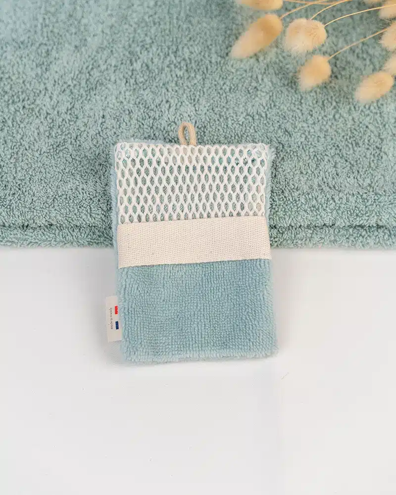 gant de toilette sauve savon bleu