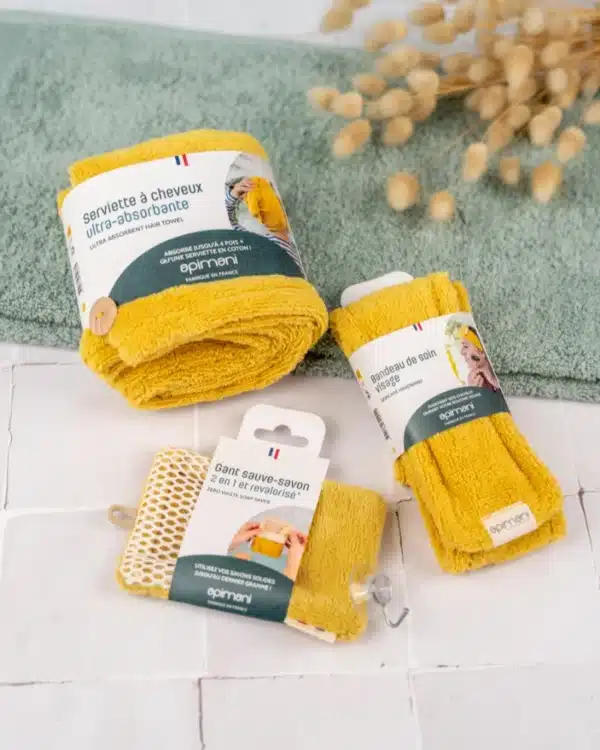 Coffret d'accessoires skincare - textile revalorisé - Jaune