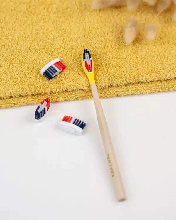 Pack 1 an – Brosse à dents en bois rechargeable – La Maline – Souple (BBR) - Jaune