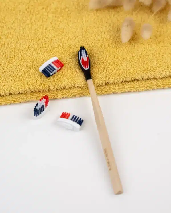 Pack 1 an – Brosse à dents en bois rechargeable – La Maline – Souple (BBR) - Noir