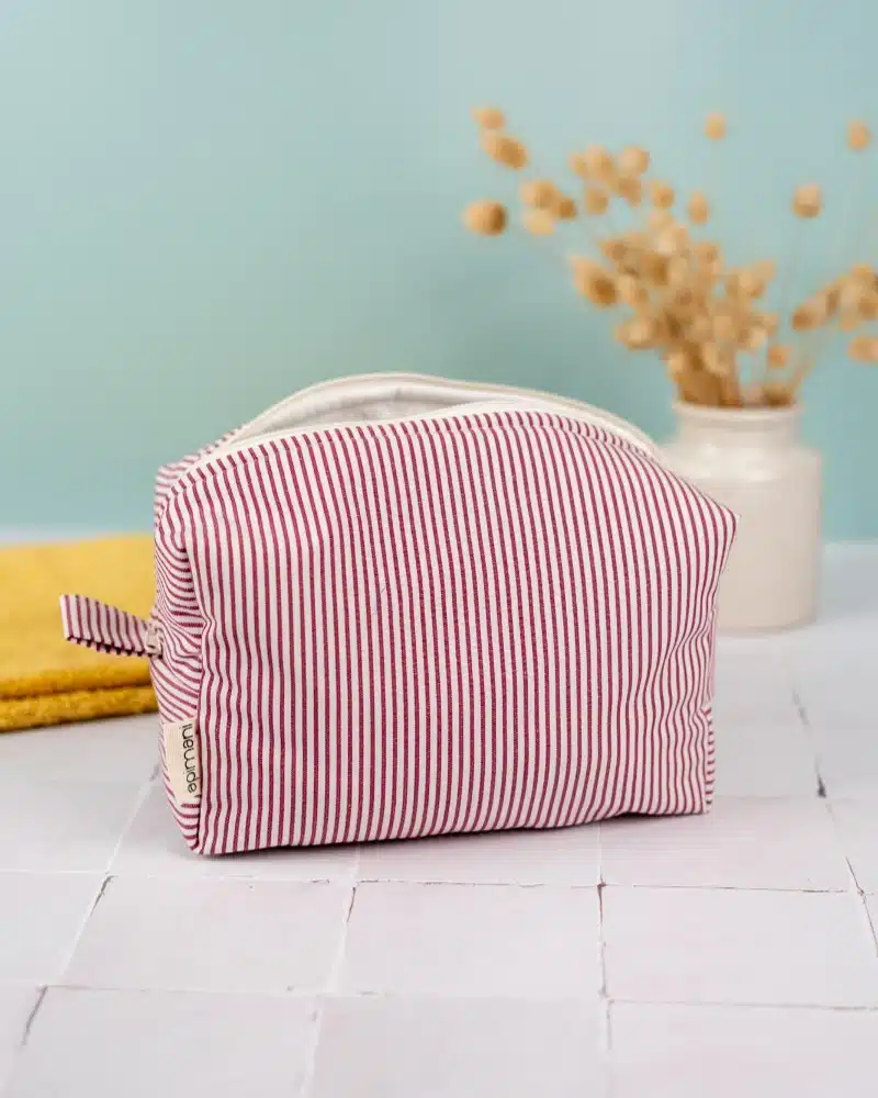 trousse de toilette rayures rose fonce